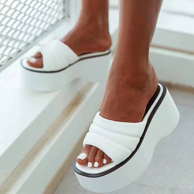 Thick Bottom High Heel slippers Sandals Platform Shoes Black and White C01