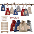 24 Days Burlap Advent Calendar Set Christmas Decorations with Drawstring Gift Bags DIY Embellishments and Clips