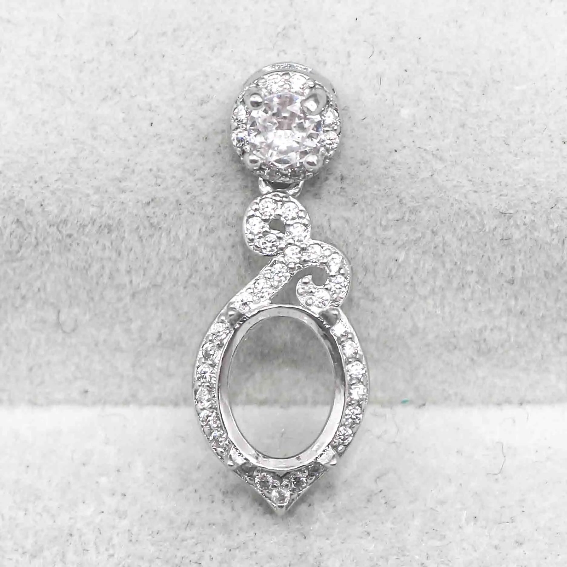 Sterling Silver 7*9mm Semi Mount Pendant Empty Frame Blank Support Setting S925 Base Holder Without Center Stone for DIY Inlay