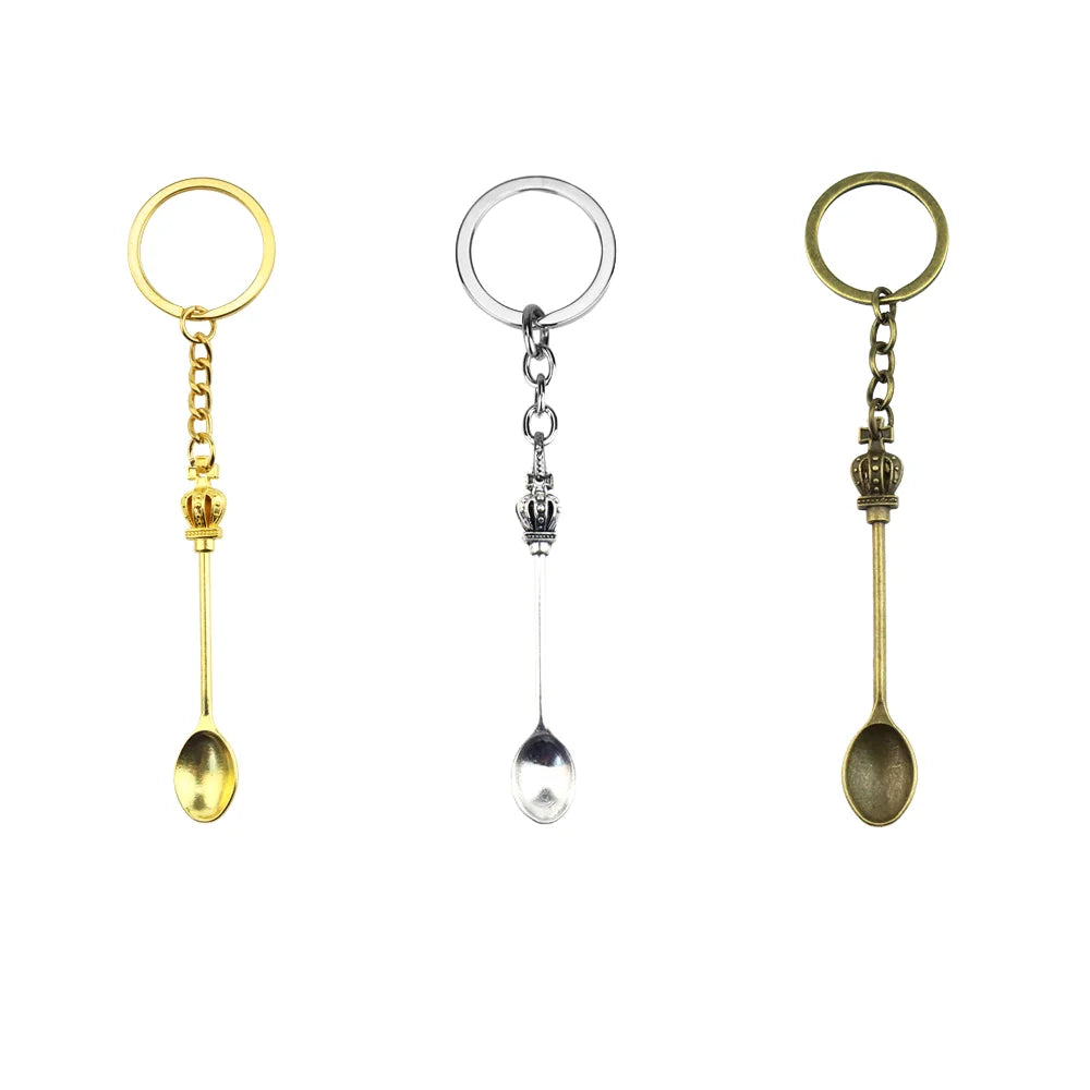Custom Mini Spoon Keyring Gold Fashionable Metal Keychain with Enamel Printed Iron Storage Tool