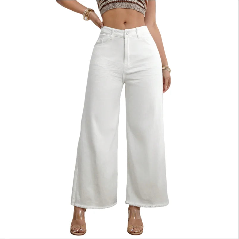 Women's High Waist Cotton Jeans Loose Straight Leg Simple Design Fashionable Denim Fabric Woven in Casual Style