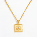 Joolim High End 18K PVD Gold Plated  Waterproof Tarnish Free Burst CZ Eye Square Pendant Stainless Steel Necklace