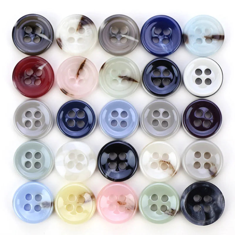 Fenxinju 4-Hole Flatback Sewing Buttons Shimmer Colorful Ripple round Resin Plastic for Men's and Women's Resin Shirt Garments