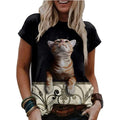 3D Cute Cat T-shirts Women's Basic O-Neck Short Sleeve T Shirts Summer Casual Tops