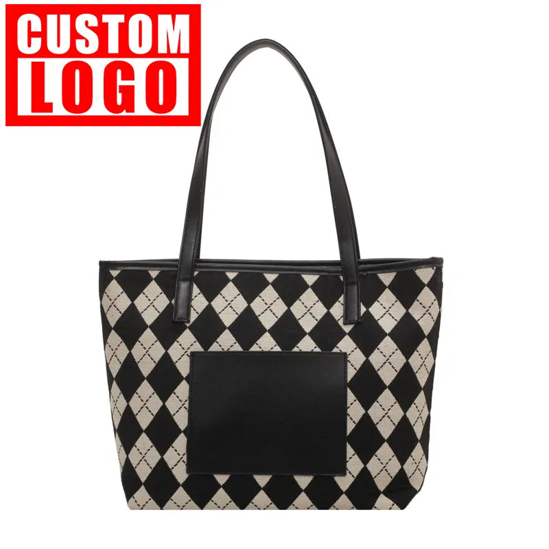 Custom logo Large Capacity Bag Women's New Plaid Tote Bag Simple Fashion Color Contrast Shoulder Bag