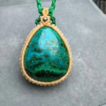 Handmade Macrame Woven Chakra Healing Crystal Natural Chrysocolla Water Drop Pendant Necklace for Anti Stress and Anxiety