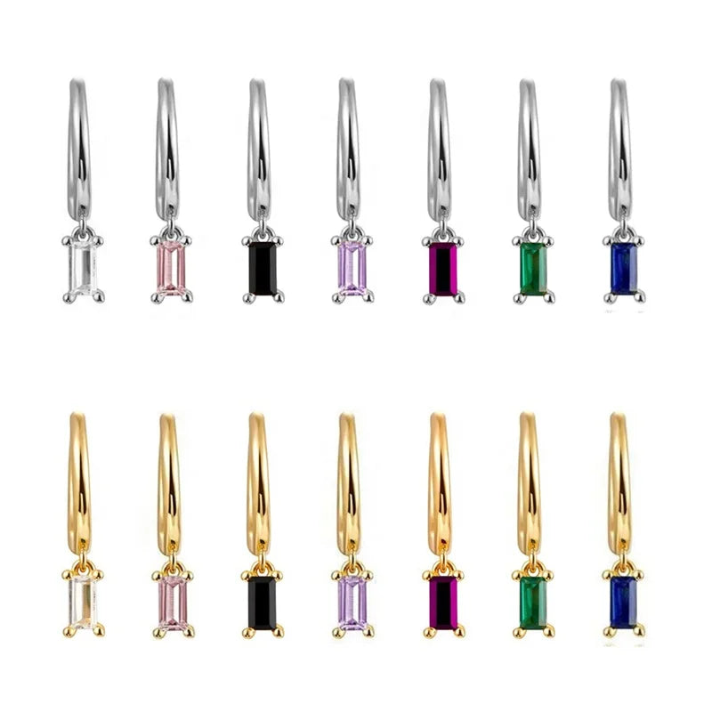 GE108 925 Sterling Silver Rhodium/Gold Plated Hoop Zircon Fashion Custom Jewelry Colorful Zircon Earring for Women