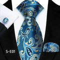 Blue Paisley Necktie for Men Silk Ties Customized Neck TIe for Men Polyester Necktie and Pocket Square Cufflink