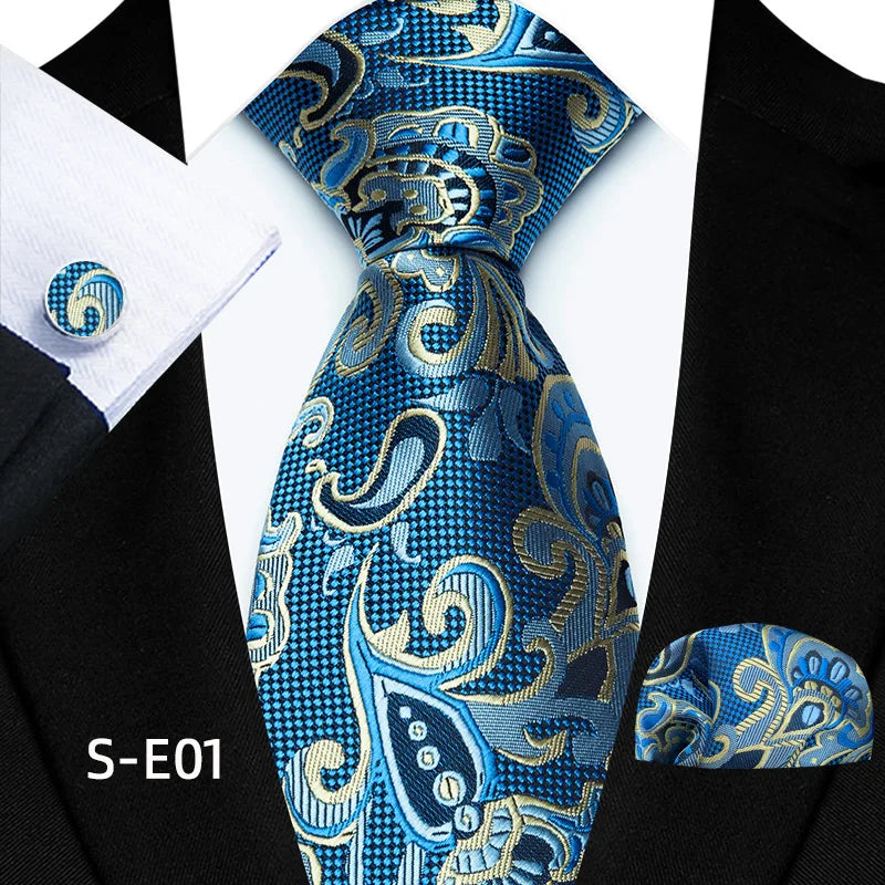 Blue Paisley Necktie for Men Silk Ties Customized Neck TIe for Men Polyester Necktie and Pocket Square Cufflink