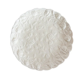 European Retro 3d Rose Embossed Ceramic Dessert Plate Cream Color Cake Plate