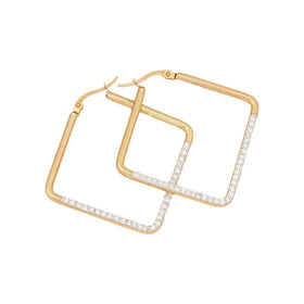 Simple European Trendy Women Big Crystal Inlaid Stainless Steel Geometric Earrings