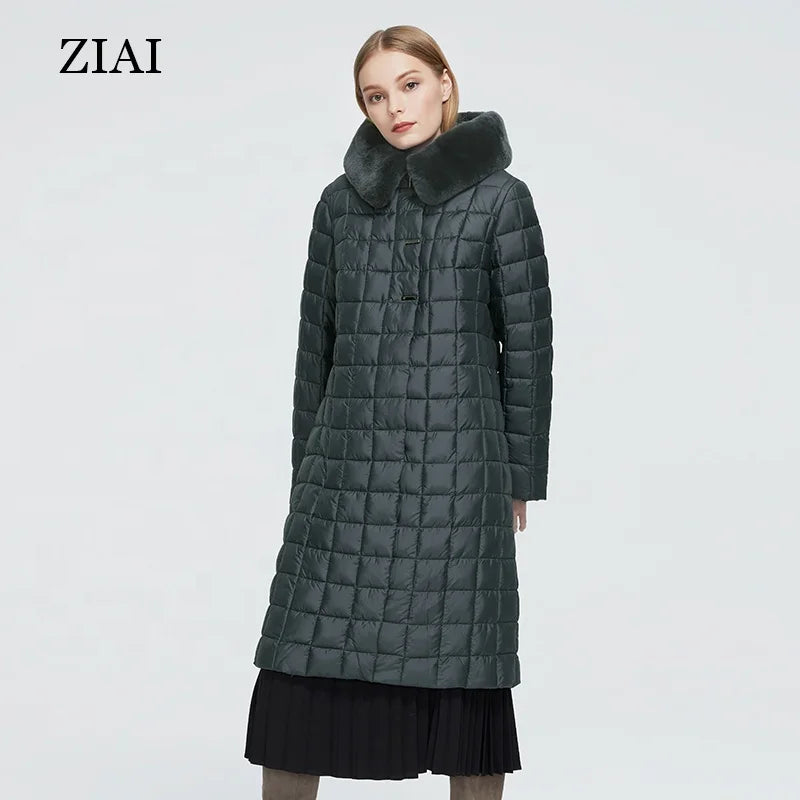 Hot Sale Women's Long Winter Coat Rabbit Fur Collar Parka with Warm Plus Size Features for Winter Clothes