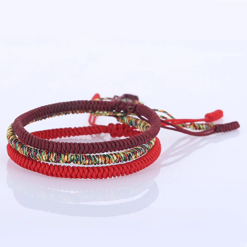 Ethnic Style Handmade Braided Knot Adjustable Red Silk String Cord Tibetan Buddhist Women Lucky Bracelets