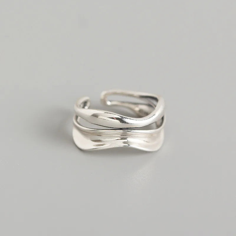 Minimalist Double Layer Curved Simple Rings for Women Open Adjustable Sterling Silver 925 Finger Ring Fine Jewelry Bijoux