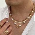 3 Pieces Cuban Link Flat Snake Chain Necklace Set for Men Baroque Imitated Pearl Male Street Chokers Fashion Jewelry Accessories