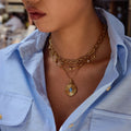 J&D Modern Design 18K Gold Plated Stainless Steel Pendant Necklace Natural Rose Quartz Resin Amazonite Necklaces