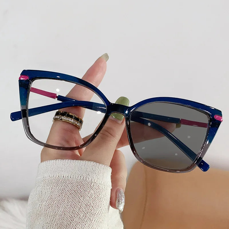 Hot Sell Oversized Square Computer Photochromic Eyewear Cat Eye Design Anti Blue Light Unisex Optical Frame Eyeglasses