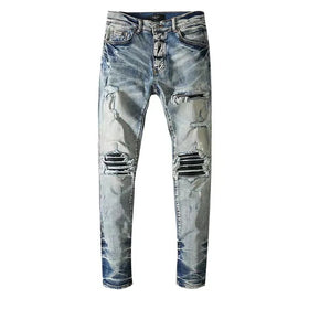 Slim Straight Leg Knee Hole Stretch Pants for Men Ripped Jeans Men Skinny Jeans Men
