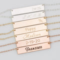 Personality Engraved  Logo Stainless Steel Initial Gold Plated Rectangle Vertical Bar Rectangle Necklace Jewelry for Men Women