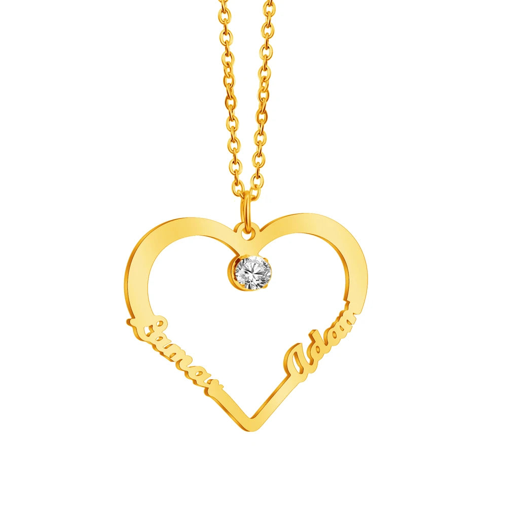 Stainless Steel Jewelry Heart Shape Double Plated Custom Name Necklace Diamond Name Necklace