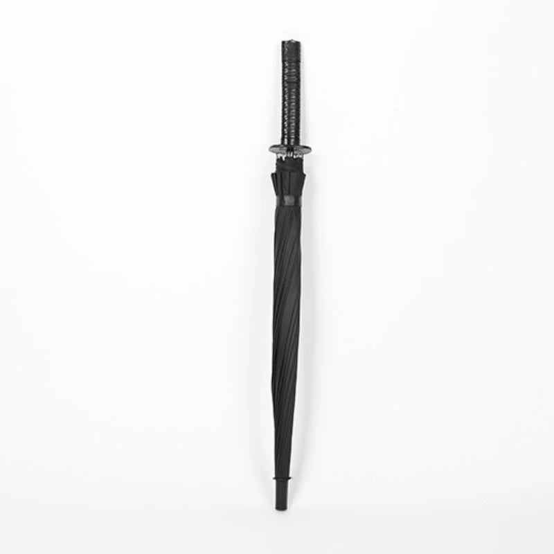 Stylish Black Japanese Samurai Sword Katana Umbrella Long-Handle Semi-Automatic 110cm Open Diameter 190T Nylon Adults Straight