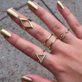 Gold Plated Knuckle Rings Heart Shape Crystal Wedding Gold Color Finger Rings for Girl Latest Simple Design Women Jewelry
