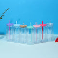 16oz Predrilled Double Walled Unbreakable Plastic Acrylic Cup Snow Globe Tumbler with Color pp Lid and Straw