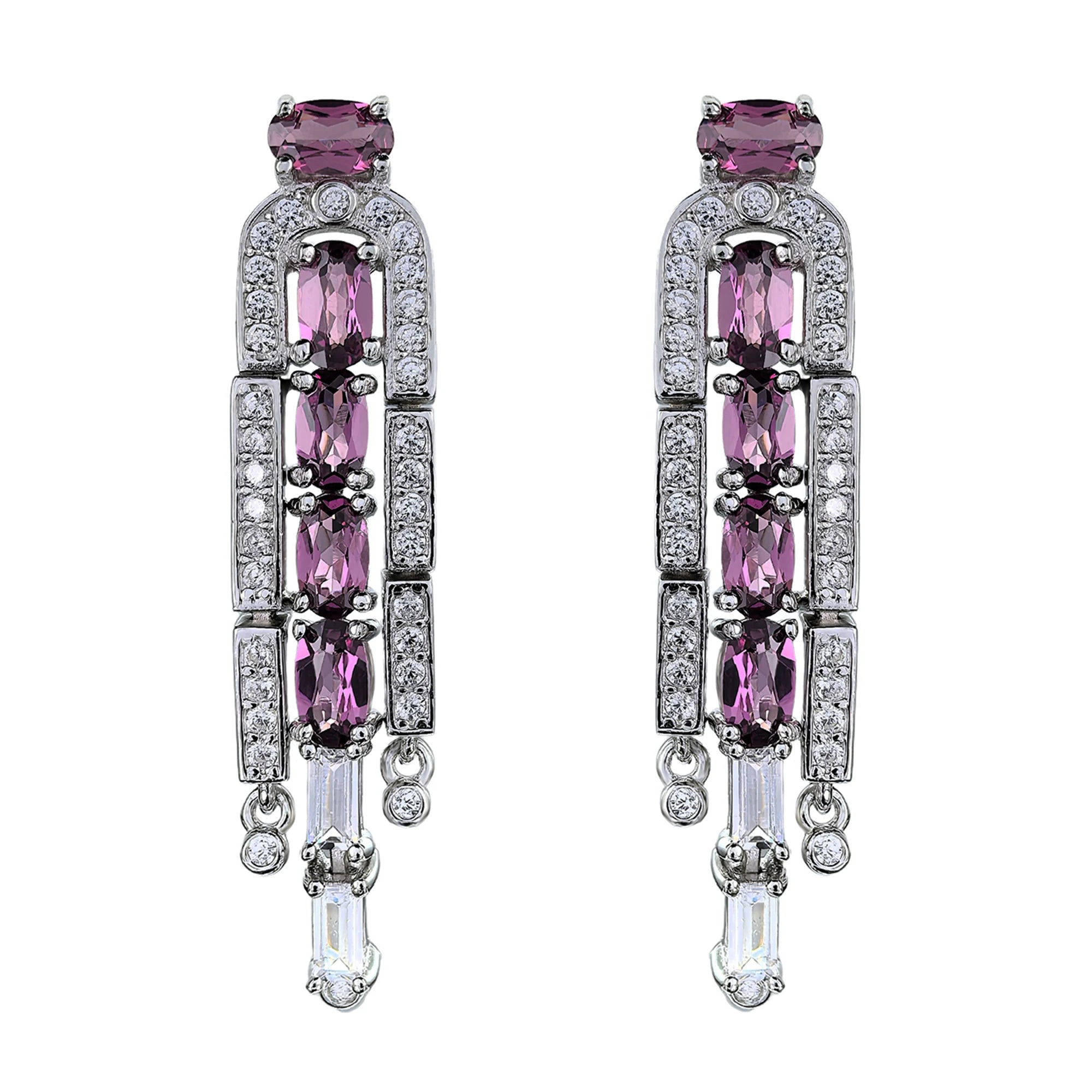 Graceful Rhodium Plated 925 Silver Jewelry Natural Pyrope Drop Earrings for Women Anniversary Gift