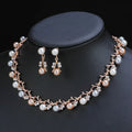 Two Piece New Design Trendy Fashion Bridal Zircon Fresh Water Pearl Pendant Necklace Earrings Jewelry Set for Women Wedding