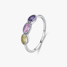 925 Sterling Silver Sweet Candy Colorful Three Stones Rings for Women