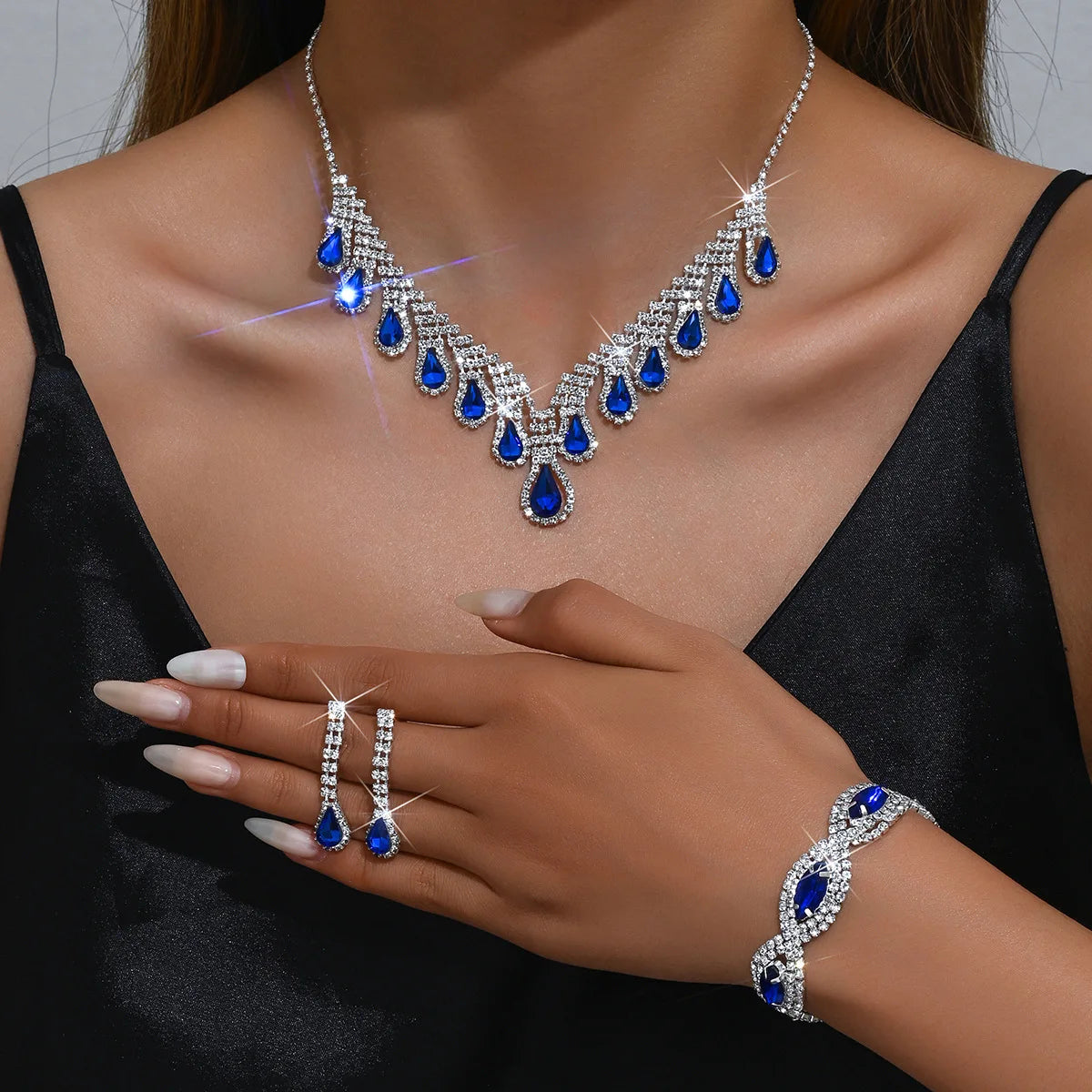 3pcs Women's Fashion Jewelry Set Tear Drop Necklace Earrings Bracelet Set Bridal Wedding Jewelry Set (KJ118)