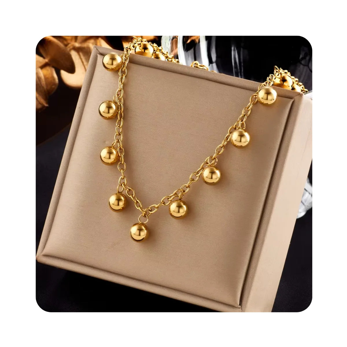 Fashion Women's Accessories Anti-Tarnish Gold Plated Waterproof Stainless Steel Chain Ball Pendant Necklace Jewelry for Women