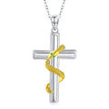 Religious Fine Jewelry 925 Sterling Silver Two Tone Plated Snake Cross Pendant Necklace