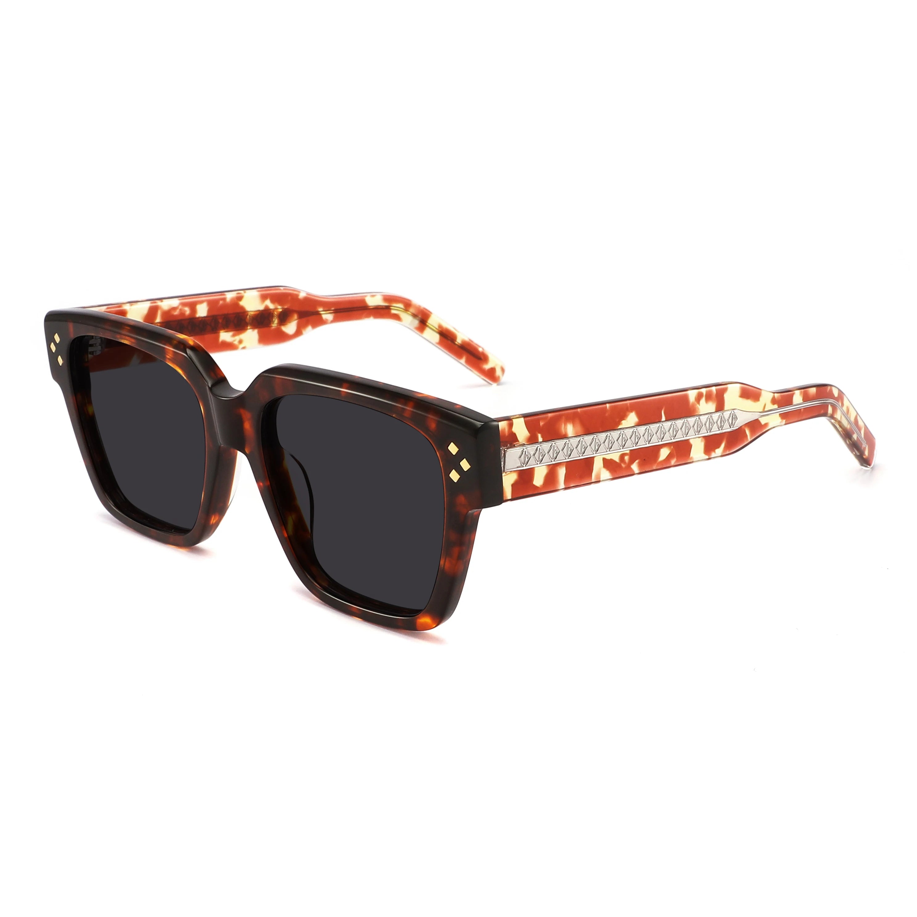 Designer Custom Luxury Square Ladies Shades Crystal Clear Diamond Pattern Metal Legs Sunglasses Polarized Tac Classic Black