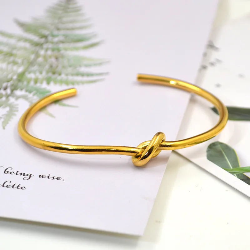 HOVANCI Women's Trendy Elegant 18K Gold Stainless Steel Adjustable Open Knot Cuff Bracelet Fashion Bangle Bracelets