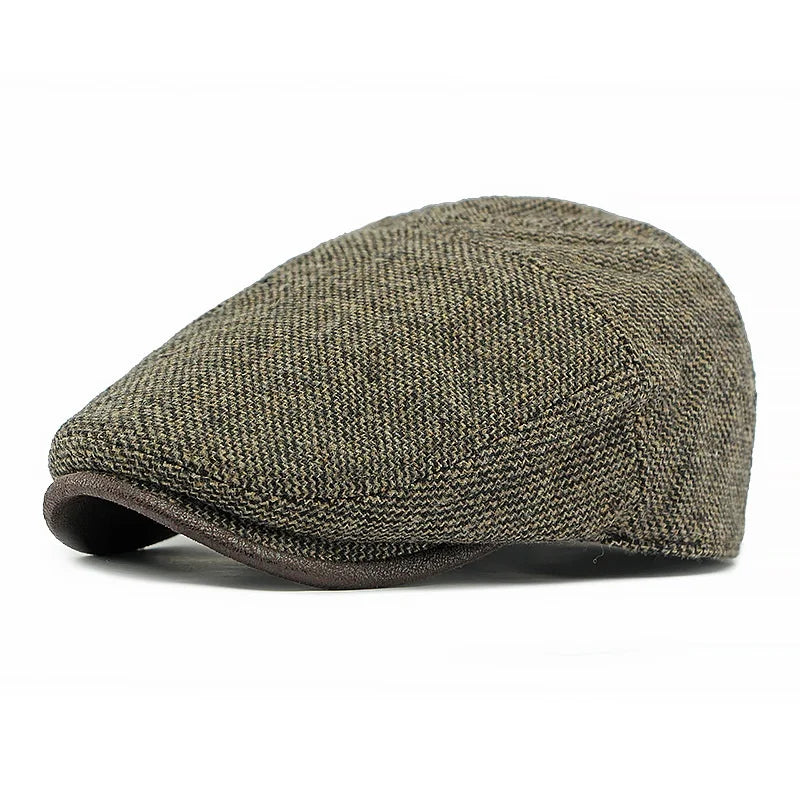 Men Solid Newsboy Winter Flat Brim Hat Peaked Ivy Golf Driving Warm Beret Cap
