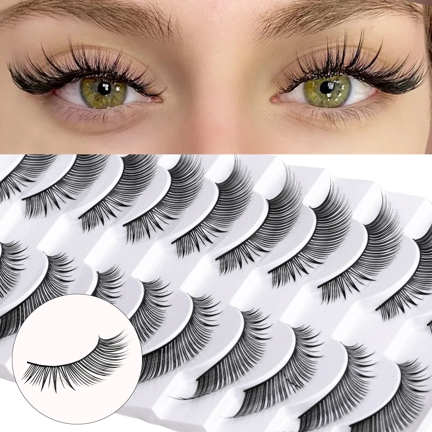 ZYM-DBP-10 Curled Synthetic Natural Eyelashes Eco-Friendly Vegan Domestic Chemical Fiber Full Strip Eyelashes