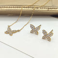 Genuine Gold Trendy 18k Solid Gold Butterfly Pendant Necklaces Earrings Wholesale Jewelry Set