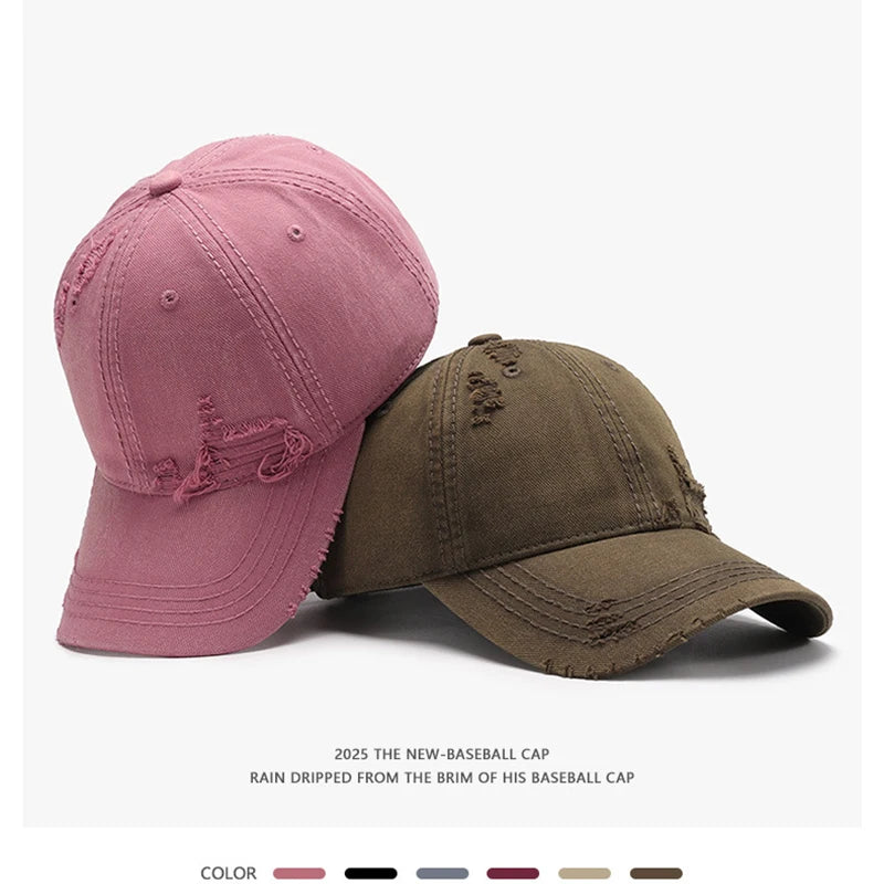 Landfond Vintage Unstructured Cotton Baseball Cap with Ripped Patch Waterproof and Soft Custom Embroidery Logo Wash Cap