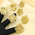 MC306 Wholesale Stainless Steel Finger Rings Gold Plated Multi-layered Hollowed Flowers Rings With Pearl Classic Woman Jewelry
