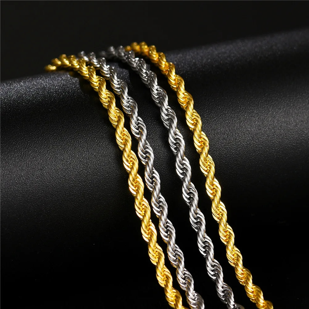 Wholesale Stainless Steel Jewelry Necklace Twisted Rope Chain Necklace Hiphop Men Necklace