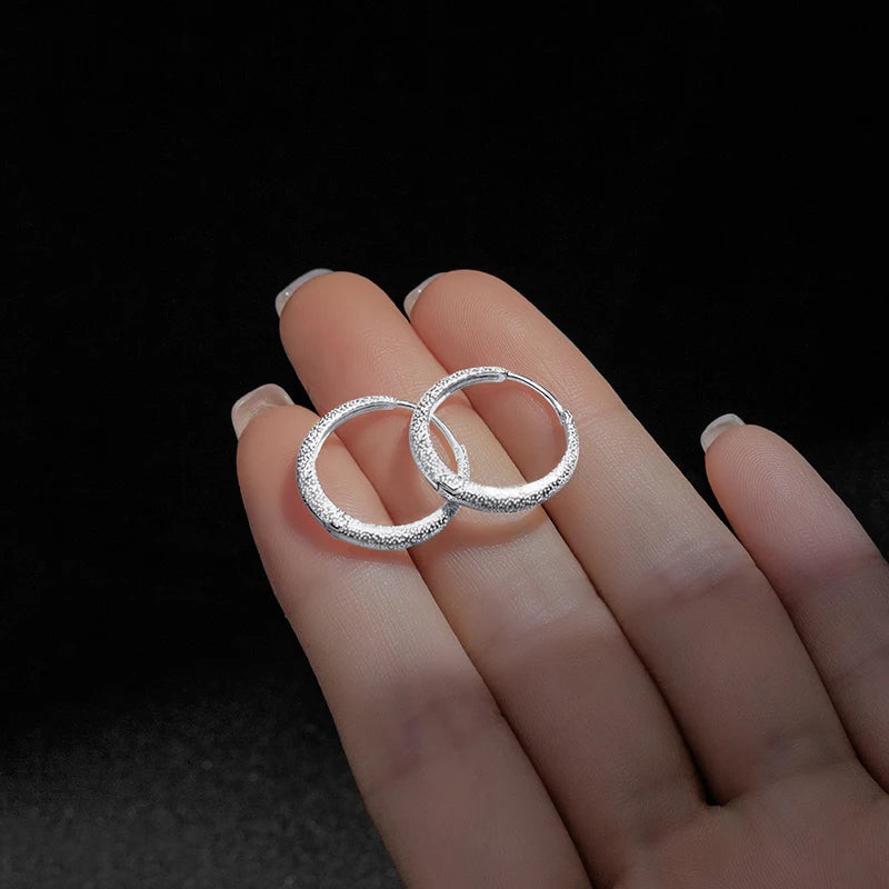 Sandblasted Hoop Earring  Sandblasted Rings 925 Sterling Silver Jewelry Sets