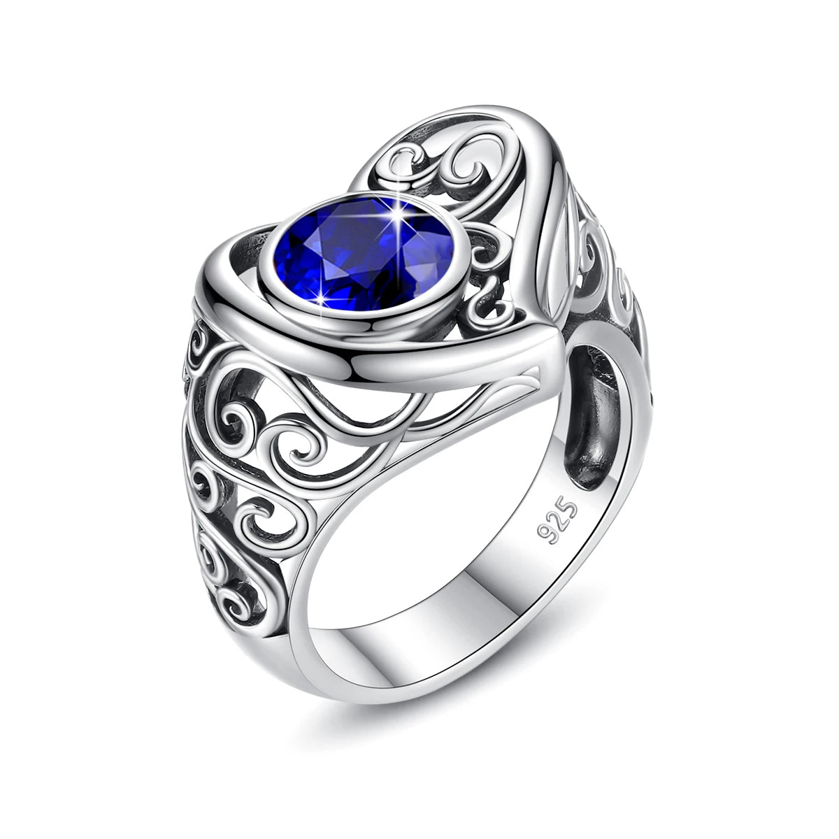 Bohemian Filigree Silver 925 Sapphire Gemstone Antique Plant Pattern Ring Jewelry Custom Rings for Women MegaBDM