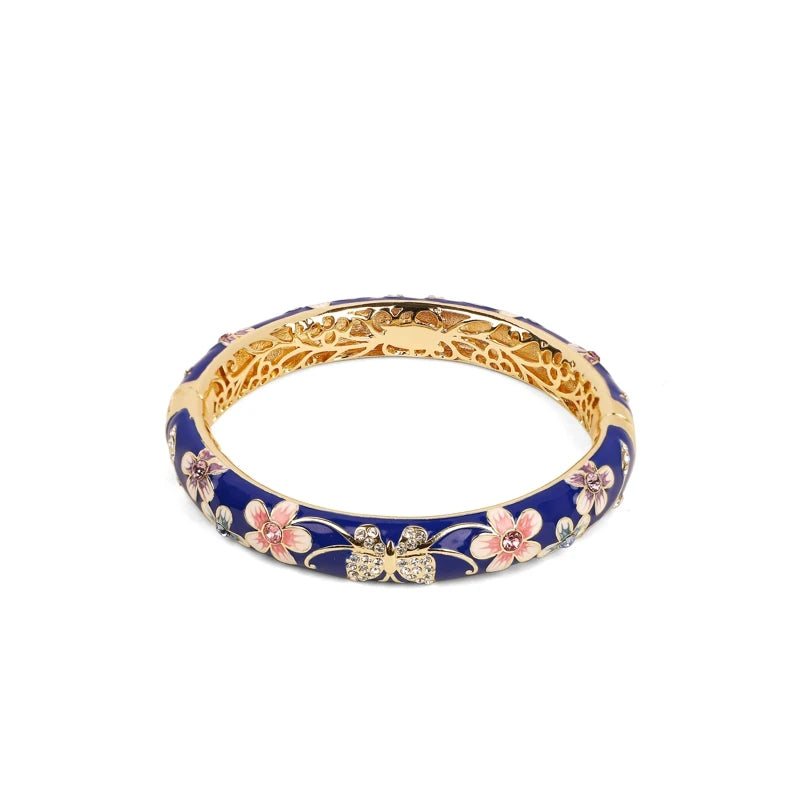 SHINNYGIFTS Vintage Women's Enameled Copper Bracelets Colorful Hollow Cloisonne Hinged Bangles Fashion Charm Jewelry