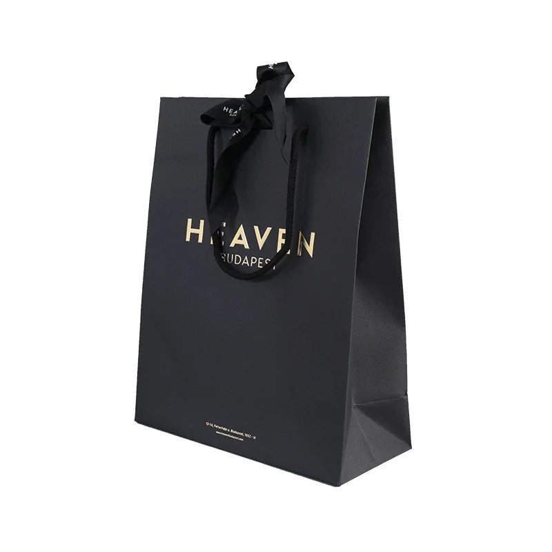 Eco Luxury White Card Paper Bag With Gold Foil logo for Shopping Gift Clothing Garment Dress Packaging Bag With Handle