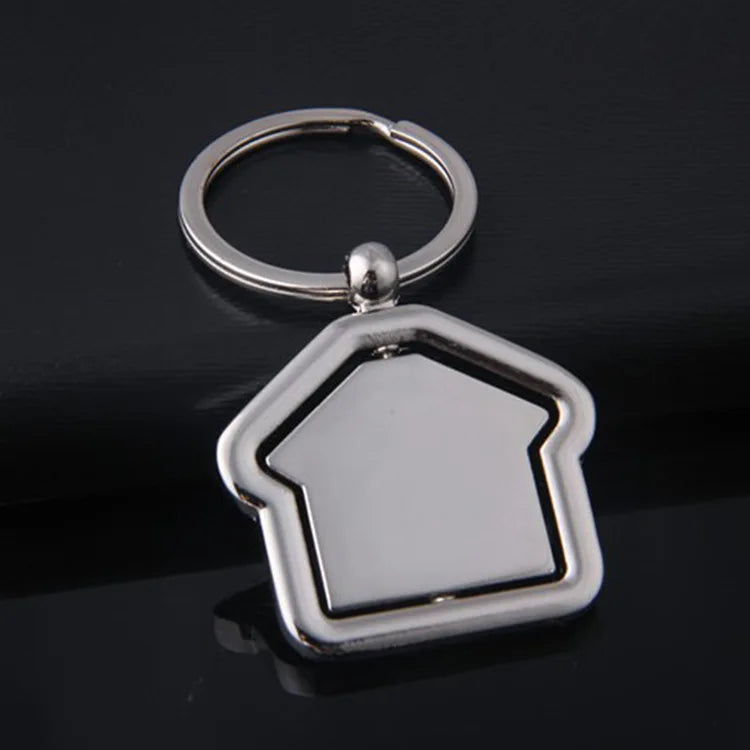 Customized logo Metal Keychain House Shape Keychain Key Ring Key Holder Alloy House Shape Keyring Rotating 3D Keyfob Rotate