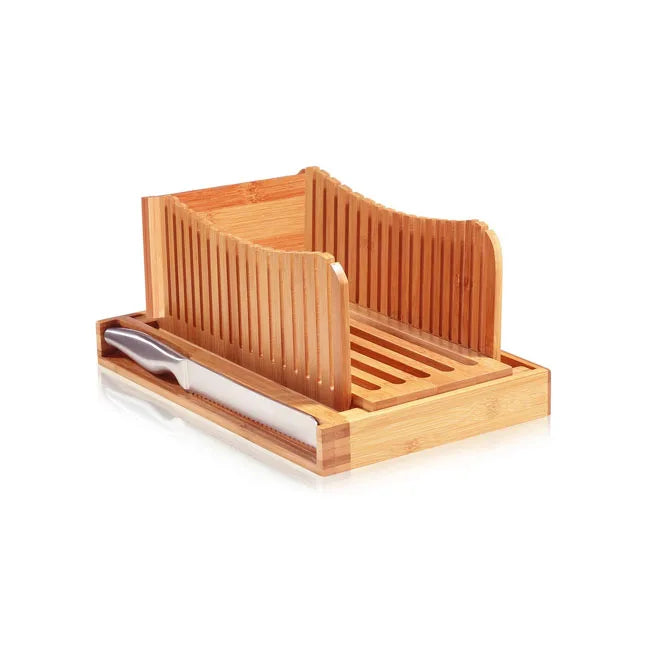 Adjustable Bamboo Bread Cutter for Homemade 10 Inch Bread Slicer Cutting Guide