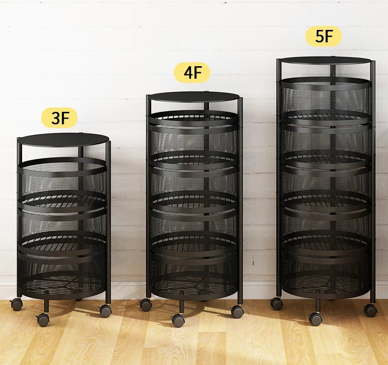 Multilayer Rotatable Kitchen Storage Fruit Rack 360 Degree Carbon Steel Rotating Baskets Vegetable Rack