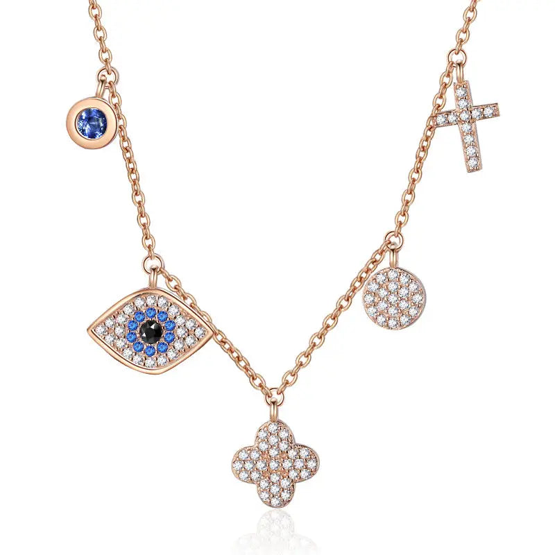 925 Silver Jewelry Rose Gold Plated Diamond Cz Devil Eye Charms Pendant Necklace for Women Fine Jewelry