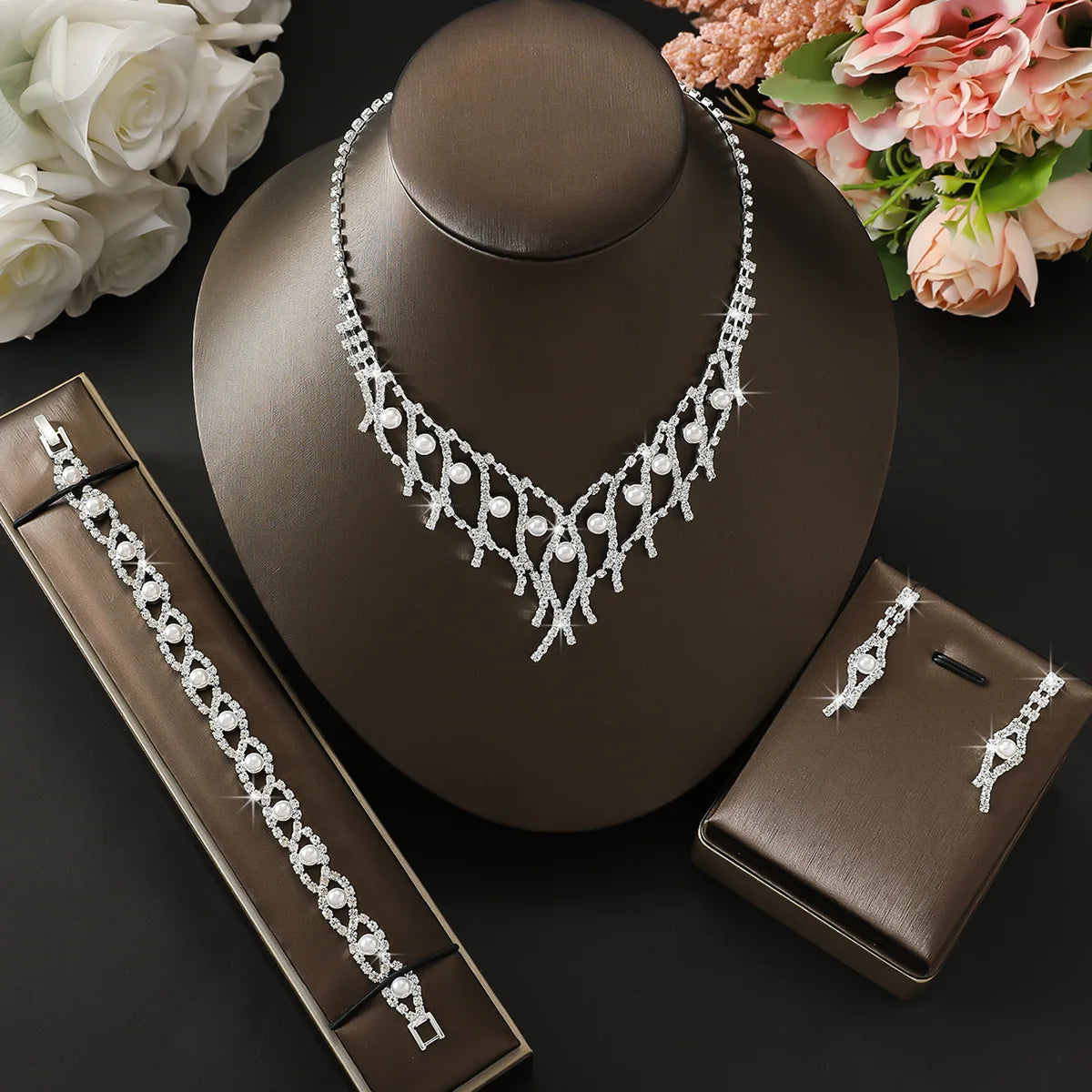 Wholesale Accessories: Stunning Zircon Bridal Necklace & Earrings Set - Perfect for European & American Wedding Dresses MegaBDM